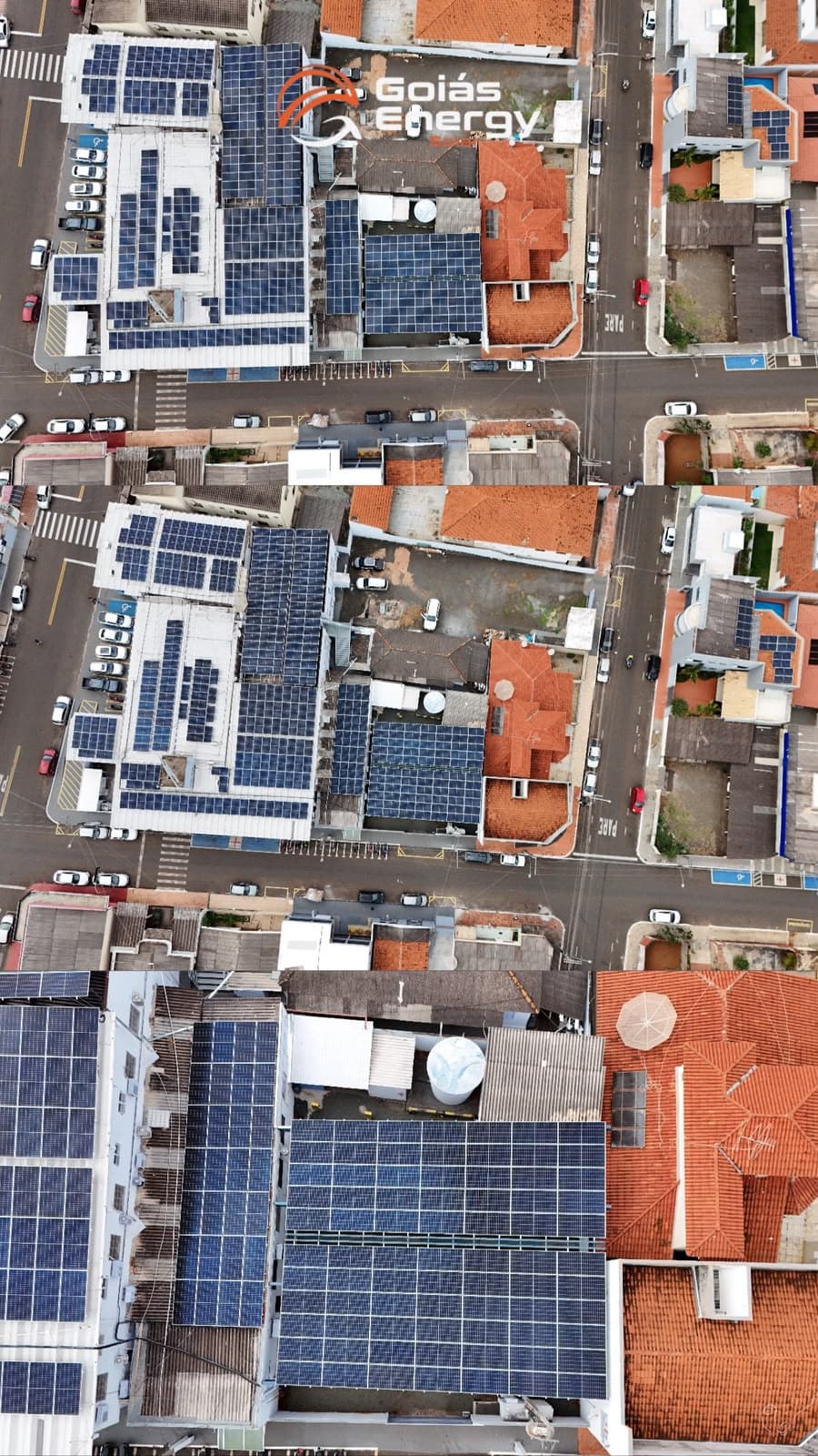 Vários telhados com energia solar